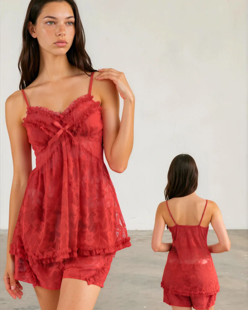 Ruby Romance Frill Lace Cami set